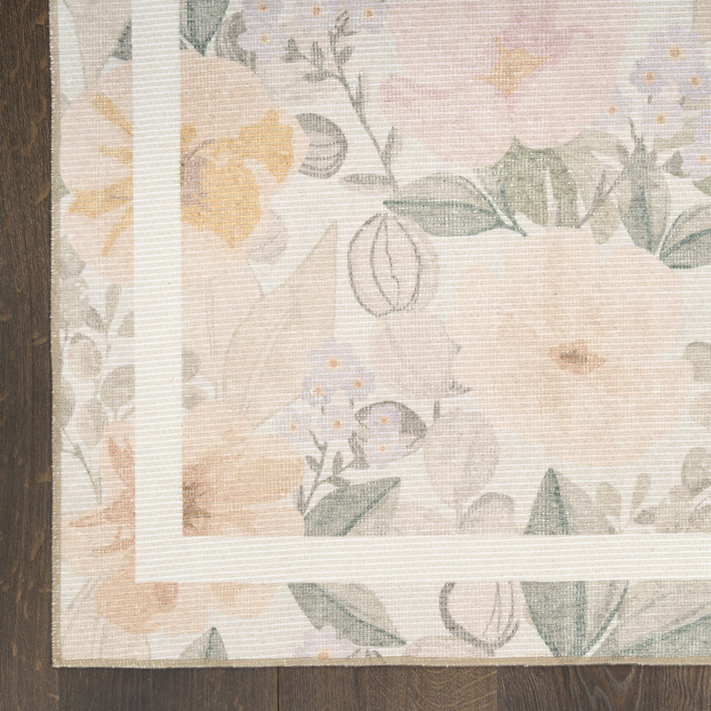 Nourison Botanical Washables 4' x 6' Beige Multicolor Farmhouse Indoor Rug, Rectangle 4' x 6', Multicolor Beige