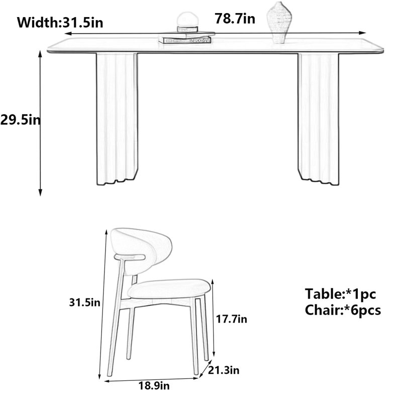 Table de salle à manger Retro Rock Board avec pieds en frêne FAS, H 29,5 po x L 78,7 po x l 31,5 po