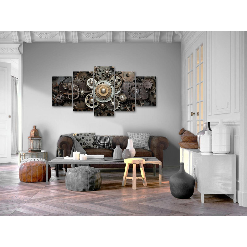 Vieux mécanisme - 5 pièces, impression sur toile tendue, H 40 po x l 80 po x P 1 po