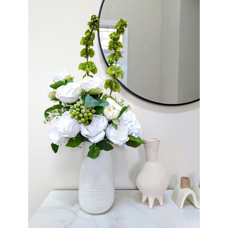 White Rose and Hydrangea Silk Flower Arrangement