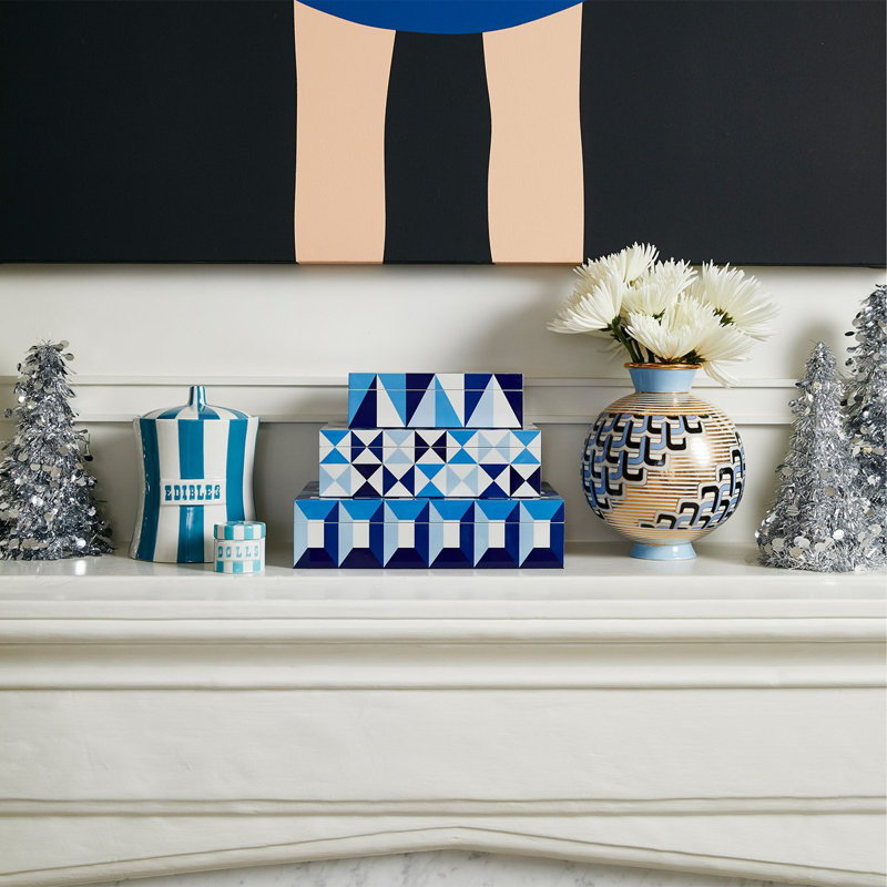 Medium Blue Geometric Lacquer Stackable Box