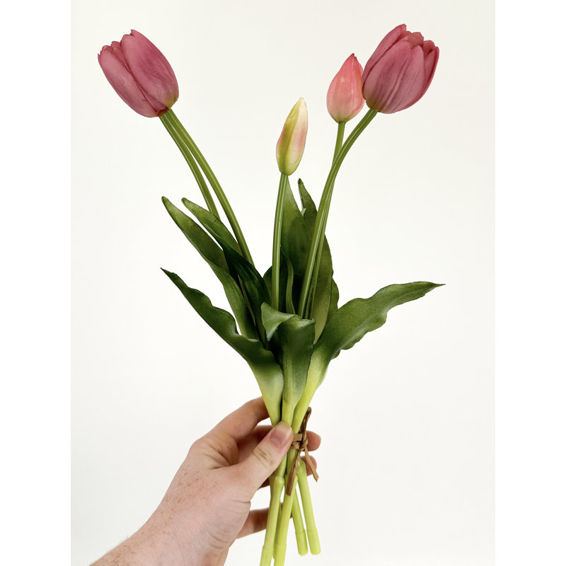 5 vraies tulipes artificielles, Rosé