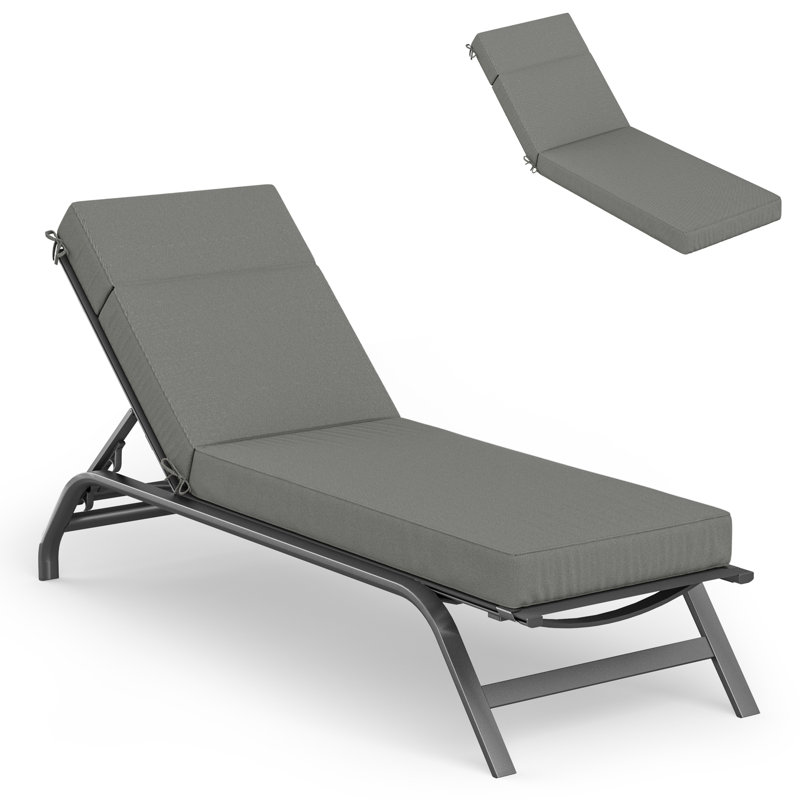 Outdoor Chaise Lounge Cushion – Weather-Resistant, Reversible, Plush Comfort, 21" W x 72" D, Light Gray