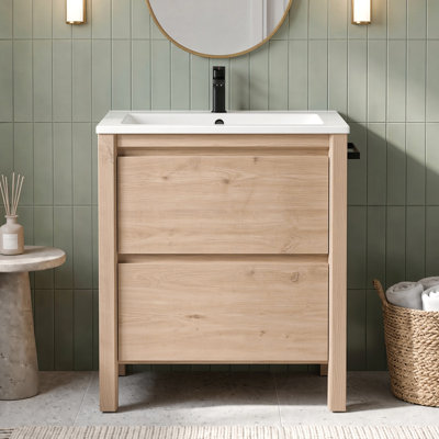 Meuble-lavabo simple autoportant de style ferme moderne de 30 pouces avec comptoir, robinet et bonde, pieds droits apparents