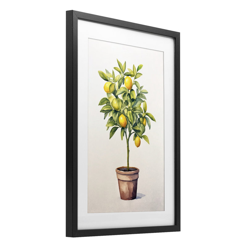 «Citrus Tree Serenade», reproduction sous verre encadrée, design par Andrea Haase, H 20 po x l 14 po, Cadre noir minuit