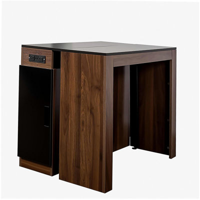 Modern Multifunctional Extendable Dining Table with Outlet, Space Saving Expanding Table with Storage for Party, Weddings, Meetings, Celebrations