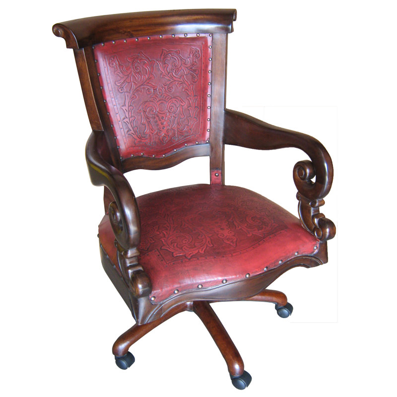 Sammy Leather Swivel Side Chair, Red/Antique Brown