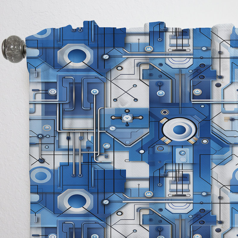 Rideau obscurcissant géométrique industriel bleu 1 Futuriste Symmetry II - 1 panneaux, L 52 po x L 95 po
