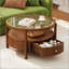 Table basse ronde à plateau en verre avec base en bois de noyer et tiroir caché pour le rangement de salon moderne