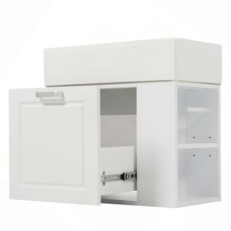Meuble-lavabo mural 21,8 po avec lavabo, armoire flottante murale, grand tiroir, tablette réglable, porte-papier hygiénique, système de fermeture en douceur