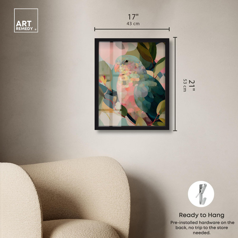 Parrot Pastel Greens II Shadowbox Print Tropical Decor par Art Remedy, Noir, H 21 po x l 17 po