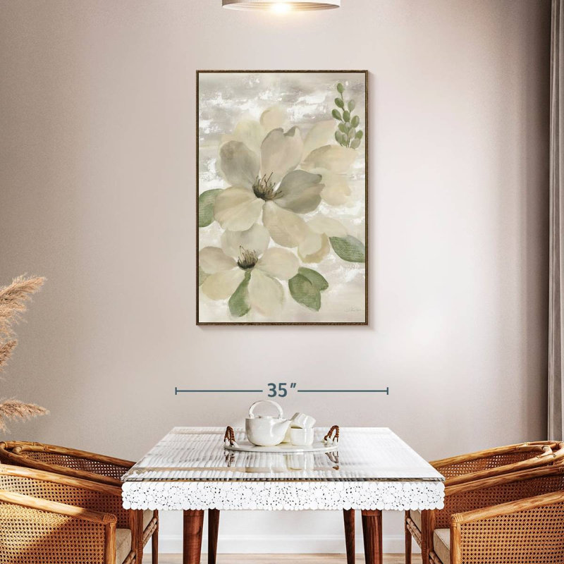 Blanc sur blanc sauge florale, 29" x 43", Floating Frame Walnut