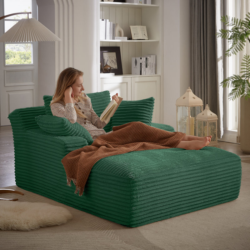 Chaise longue rembourrée en velours côtelé, Velours côtelé vert