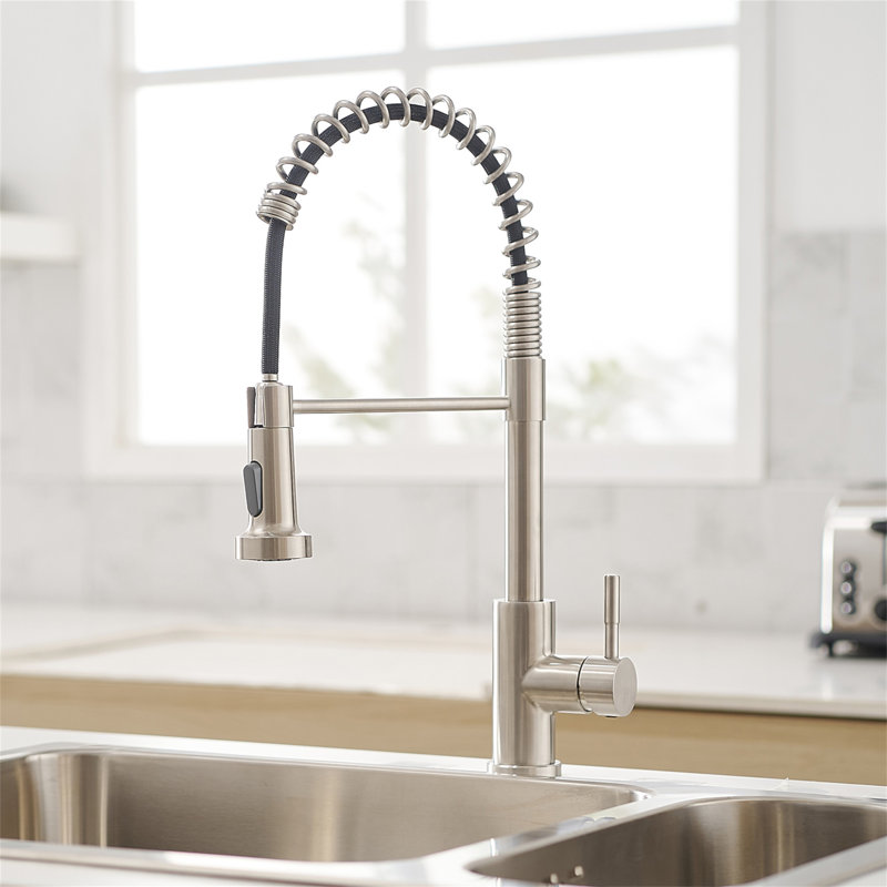Robinet de cuisine avec douchette extractible, robinet d'évier de cuisine à poignée simple, Nickel brossé