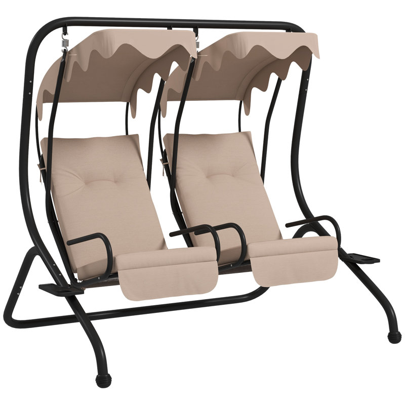 Balancelle de patio 2 places avec auvent amovible et porte-gobelets, beige