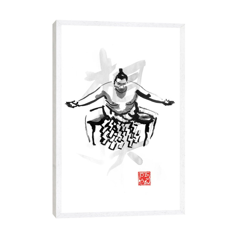 Sumo by Péchane - Painting on Canvas, 101.6 cm H x 66.04 cm W, White Framed