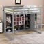 Lit mezzanine double en bois pleine grandeur avec garde-robe et armoire, cadre de lit multi-rangement peu encombrant avec tablettes ouvertes-1689618136-1689618138
