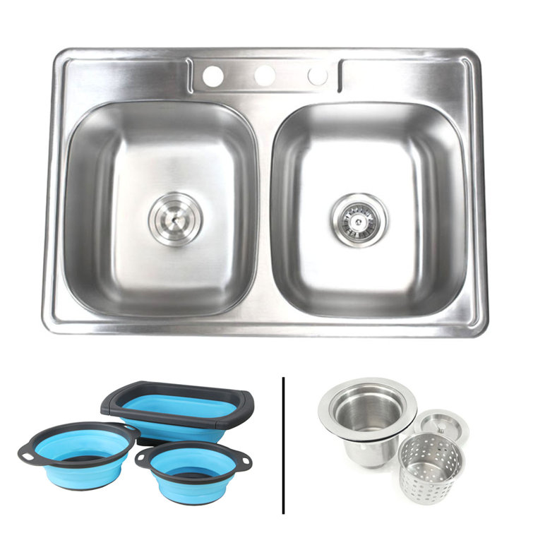 33.125'' L Drop-In Double Bowl Stainless Steel Kitchen Sink