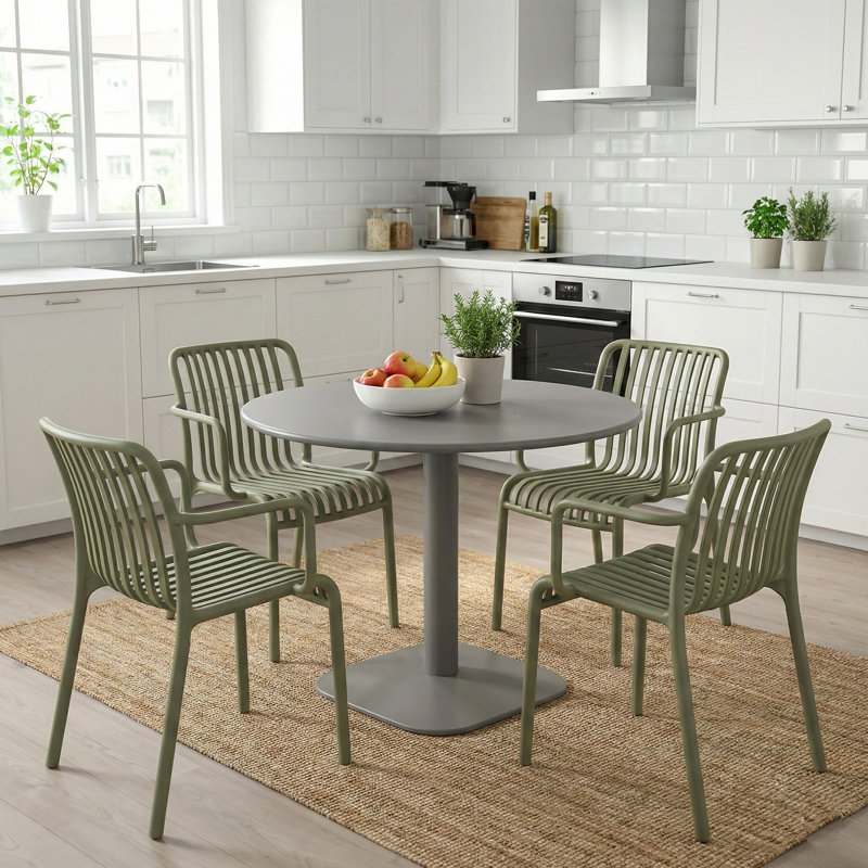 4 - Person Steel Dining Set, Grey/Green