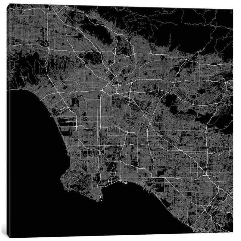 «Los Angeles Roadway», impression sur toile tendue, H 18 po x l 18 po x P 1,5 po, Toile avec cadre noir, Pas de tapis