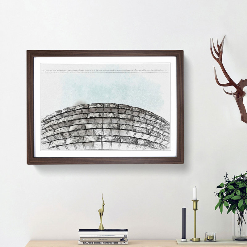 Architecture Sketch Vol.4 in Abstract - Picture Frame Graphic Art Print, Walnut Framed, 36cm H x 48cm W x 2cm D