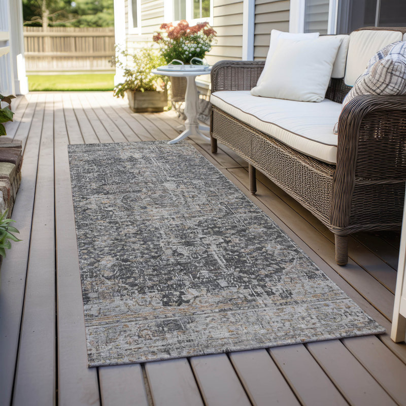 Tapis intérieur / extérieur gris Scarlune, 2'3" x 7'6"