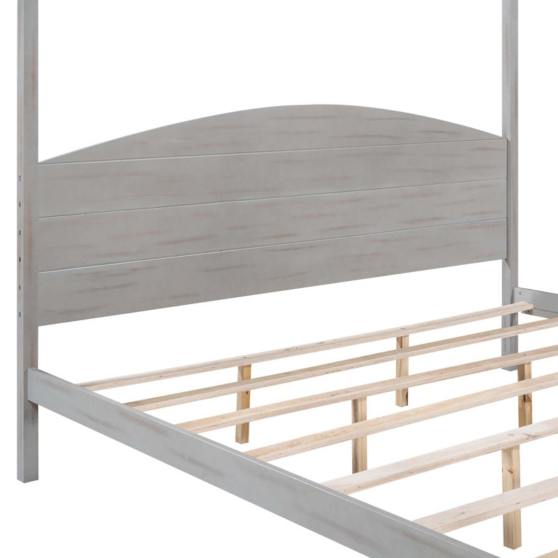 Canopy Bed, Platform Bed with Headboard and Support Legs, Bed frame, Gray, King
