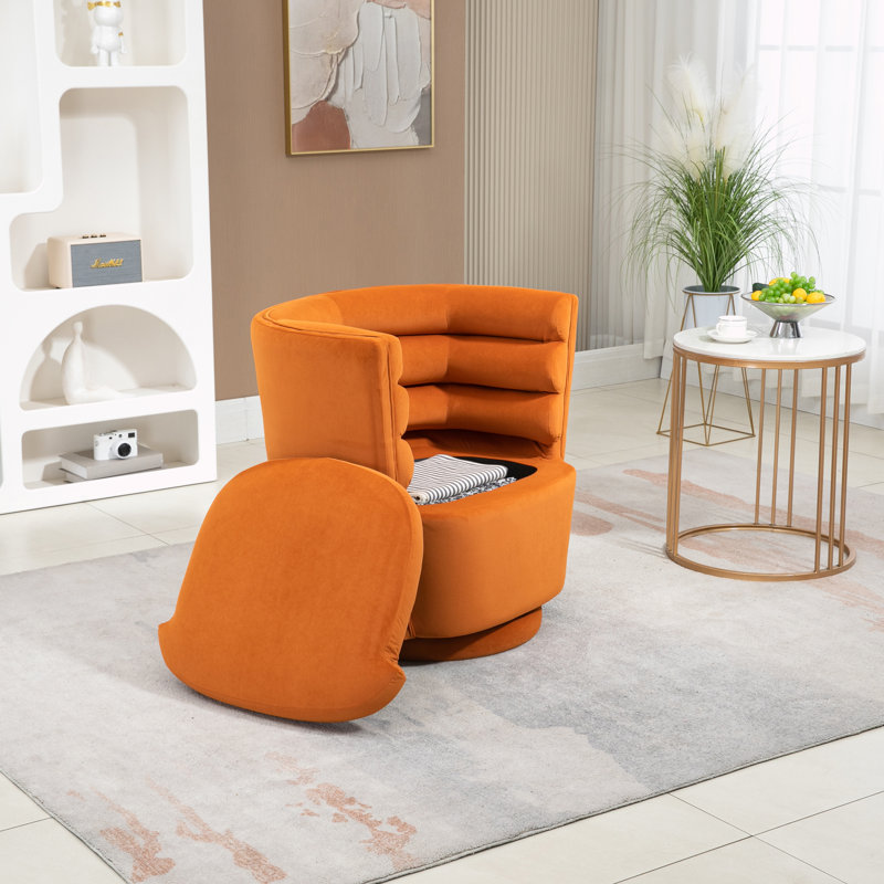 Lasharn Upholstered Swivel Side Chair with Ottoman, Orange Velvet