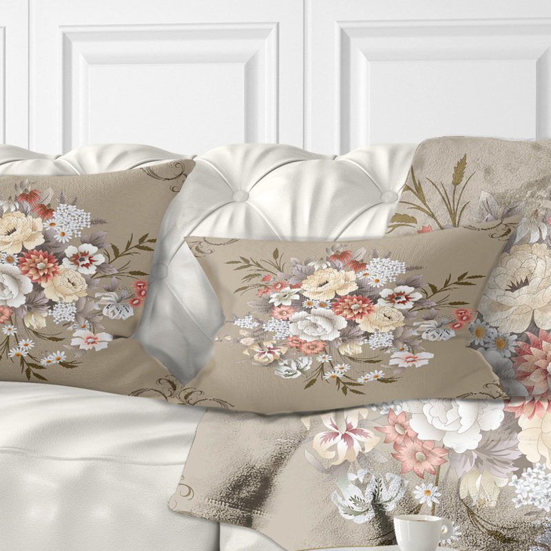 Motif floral blanc et jaune - Coussin décoratif floral
