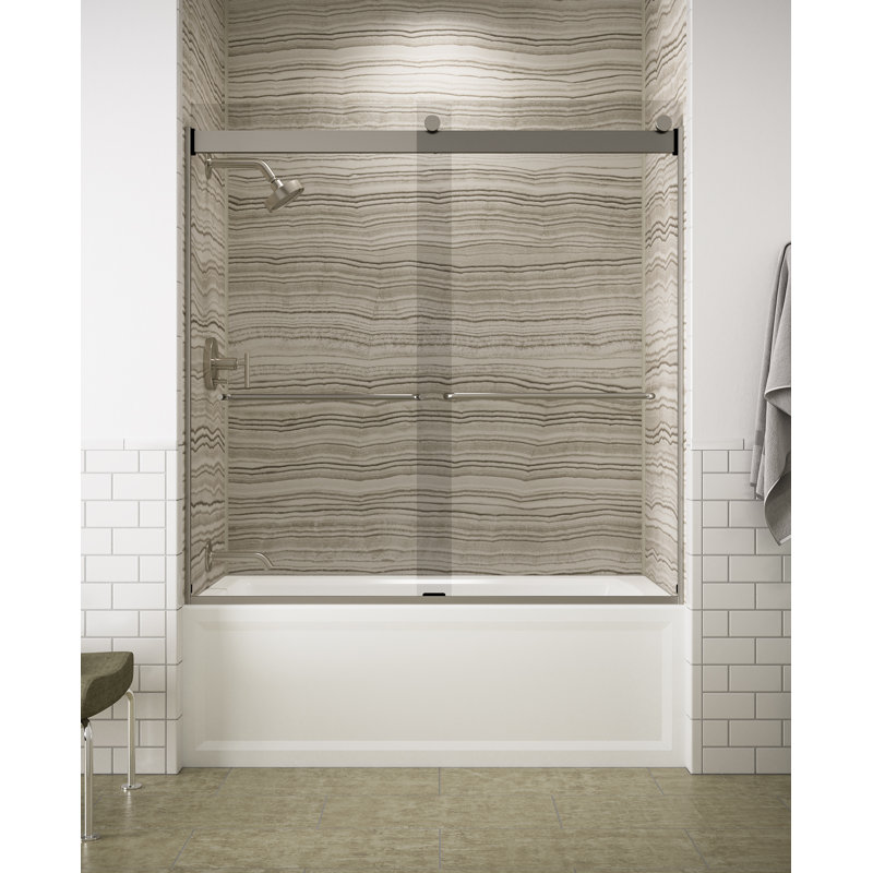 Levity 59.63" x 59.75" Bypass Bath Door with CleanCoat® Technology, Matte Nickel, Crystal Clear