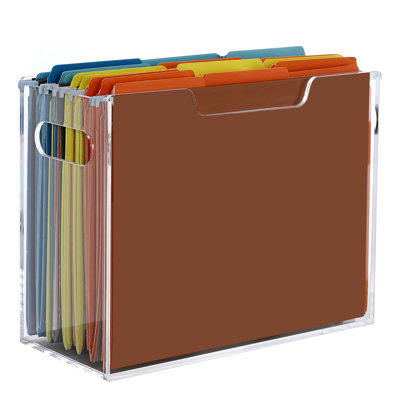 Organisateur de boîte de dossier suspendu en acrylique transparent, support de dossier suspendu de format lettre avec poignées