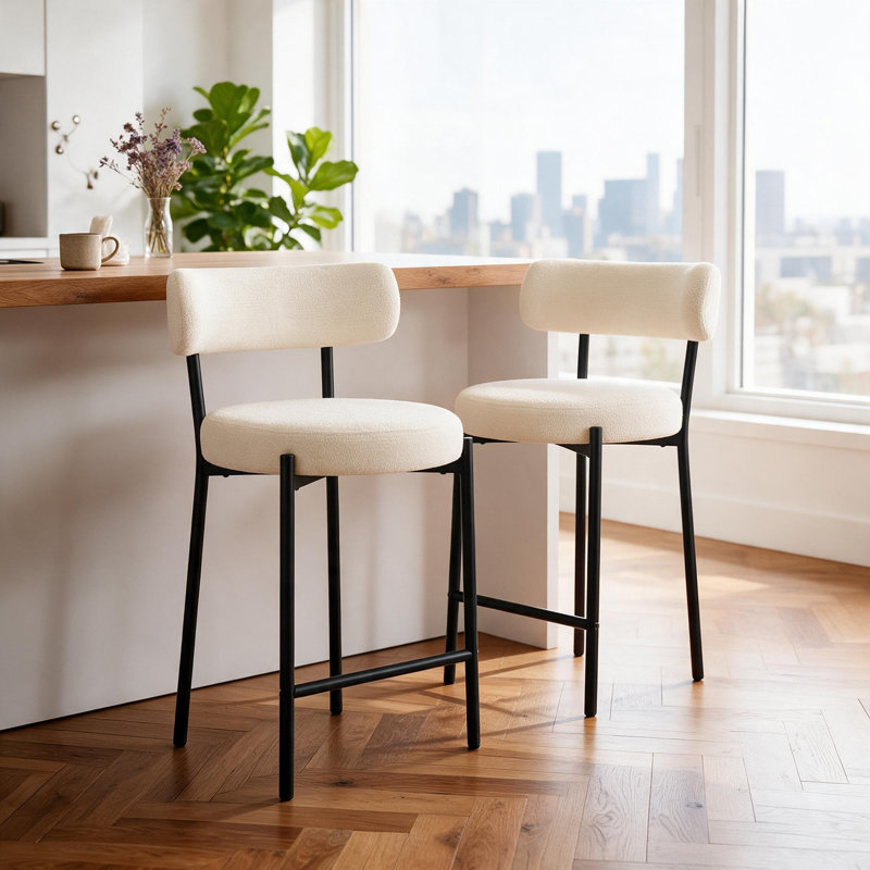 Tabouret 34,25 "H 34,25" avec dossier courbé, Chenille blanche