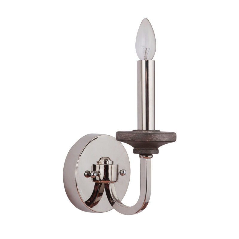 Lampe murale bougie 1 lumières Arkaitz, Nickel poli / bois gris