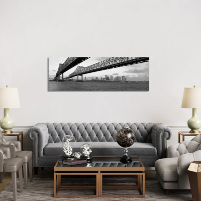 Nola Skyline Cityscape (Black And White - Bridgesunset) - Wrapped Canvas Panoramic Print