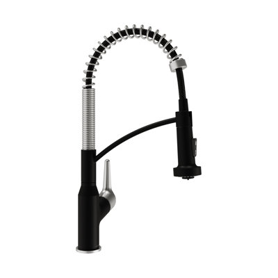 Karran Scottsdale Single-Handle Pull-Down Sprayer Commercial Style Kitchen Faucet in Matte Black / Spot-Free Stainless Steel