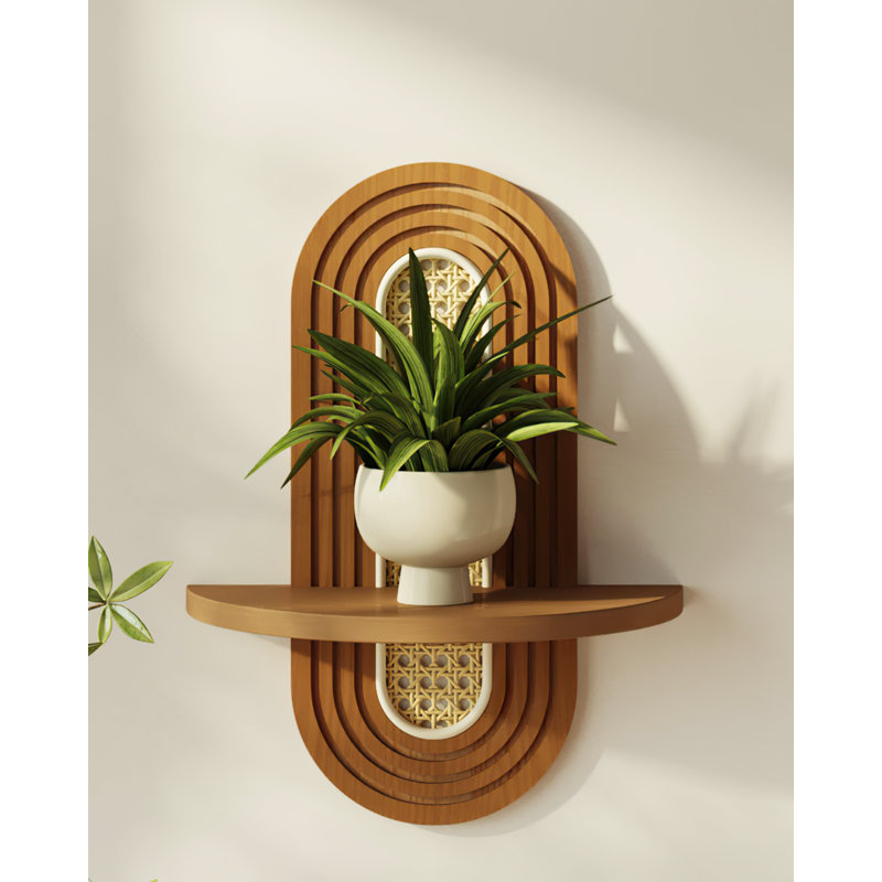 Boho, décoration murale, plante, tablette, aspect bambou, texture tissée, bois de style Mid-Century moderne pour chambre à coucher, présentoir à fleurs suspendu
