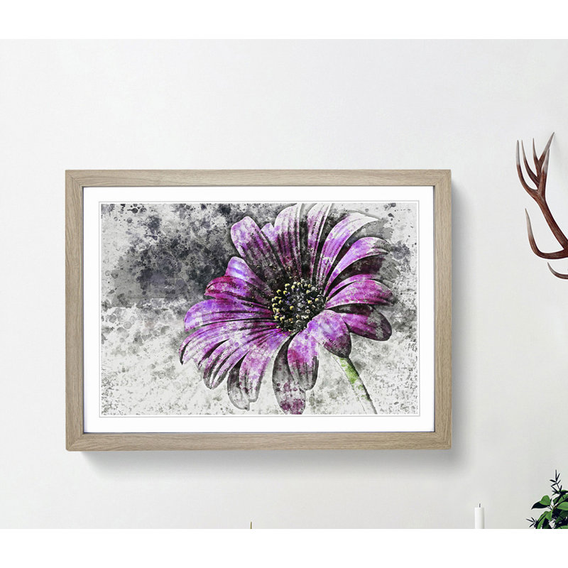 Purple Daisy in Abstract - Picture Frame Painting Print, 35cm H x 50cm W x 2cm D, Oak