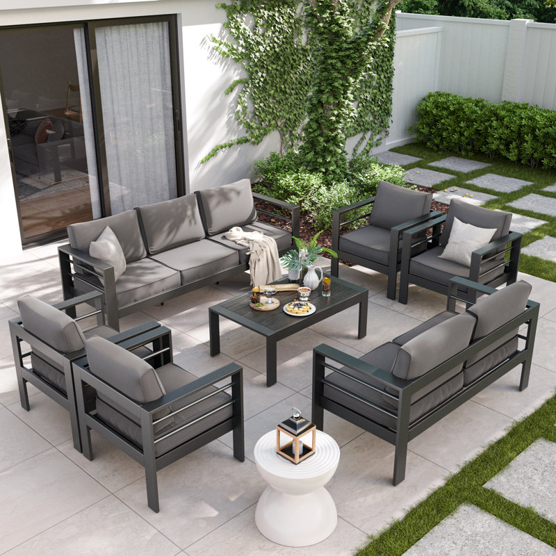 Roussel 9-Piece Outdoor Seating Group with Removable Cushions , Dark Gray/Dark Gray