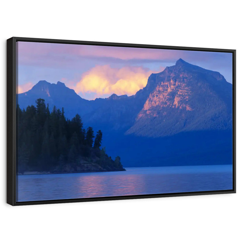 Scène de montagne du lac Mcdonald, Cadre flottant noir, 37 po x 25 po