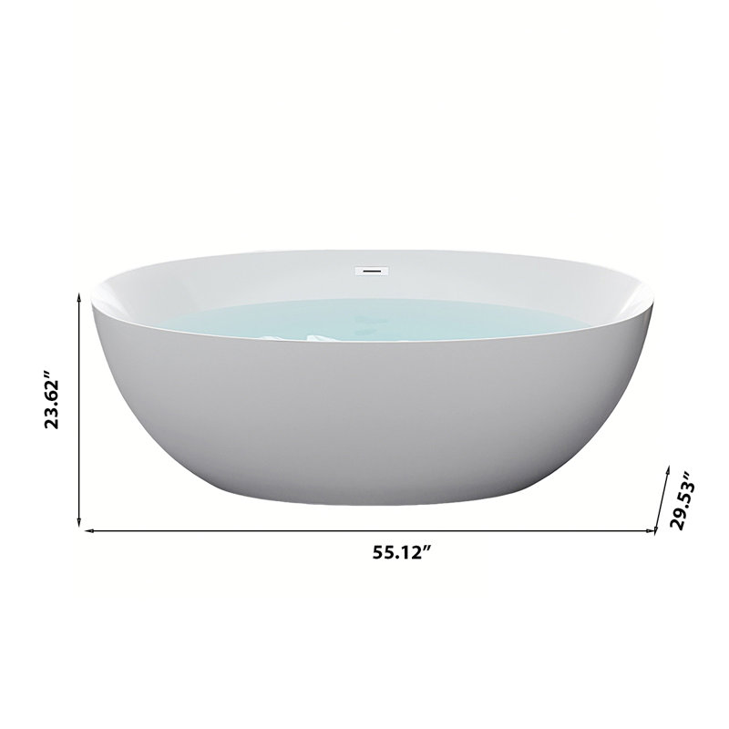 55.12"x29.53"Acrylic Home Thermostatic Slim-Edge Freestanding Oval Seamless Integrated Japanese-style Bathtub