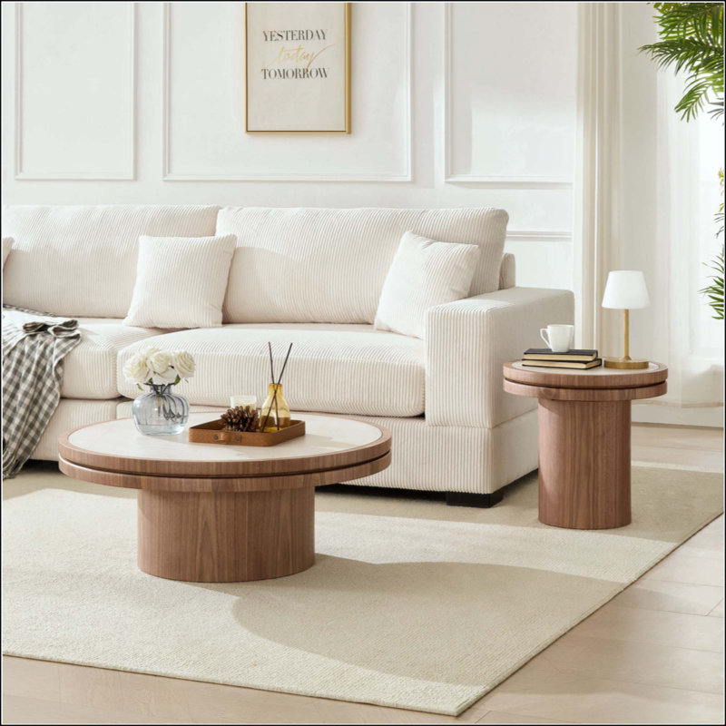 MDF Round Coffee Table  Sintered Stone Tabletop For Living Room Apartment  Reception Room