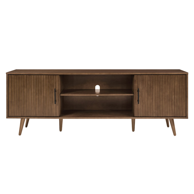 Meuble télé 70 po avec rangement et tablettes Fedro conçu pour les téléviseurs de 29 po à 75 po., Chêne foncé