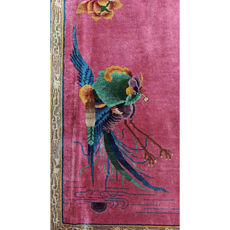 Hand Knotted Wool Floral Area Rug in Pink