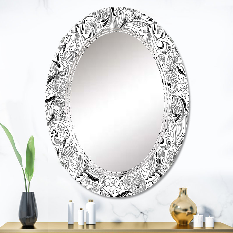 Monochrome Shapes II - Miroir mural à motif ovale, 36 po x 24 po