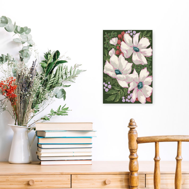 Cosmos Dreams I, art mural rétro contemporain à fleurs abstraites, H 18 po x l 12 po