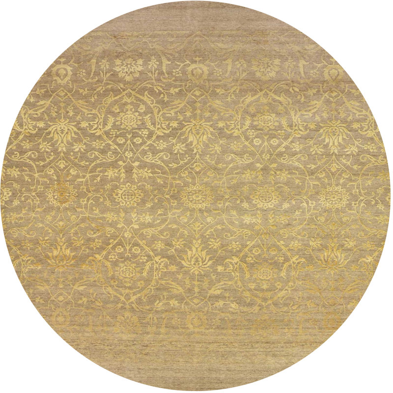 Tapis jaune floral, Rond 5 pi