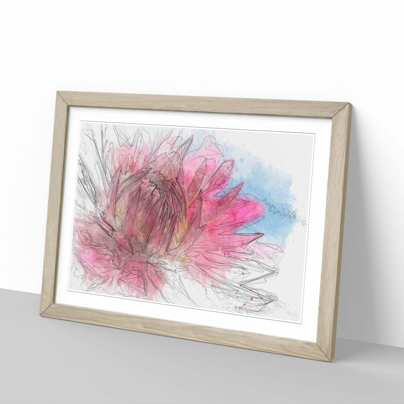 Pink Flower in Abstract - Picture Frame Graphic Art Print, 50cm H x 76cm W x 2cm D, Oak