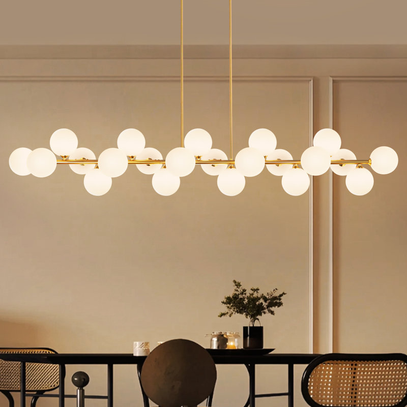 Lustre linéaire moderne en verre bullé 22 lumières à intensité variable Spoutnik