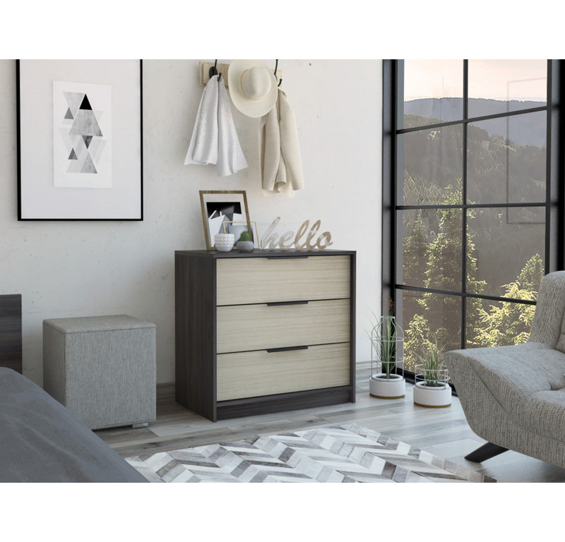 Commode 3 tiroirs l 27,6 po, Black/Light Oak