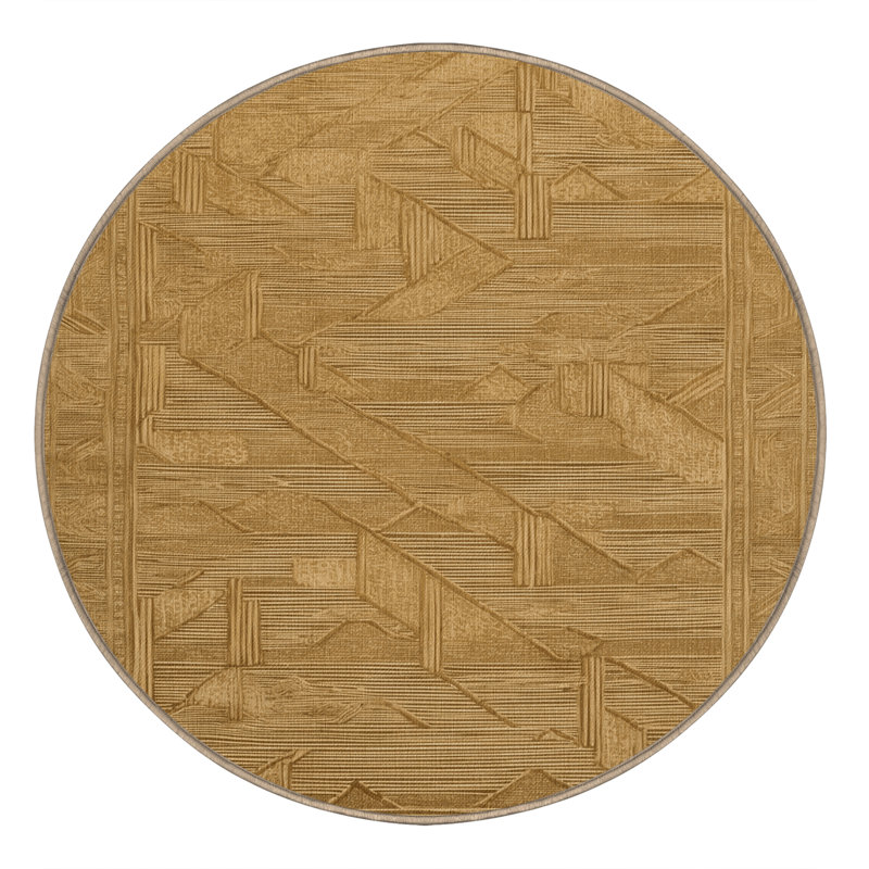 Tapis art déco brun lavable à la machine, Rond 4 pi